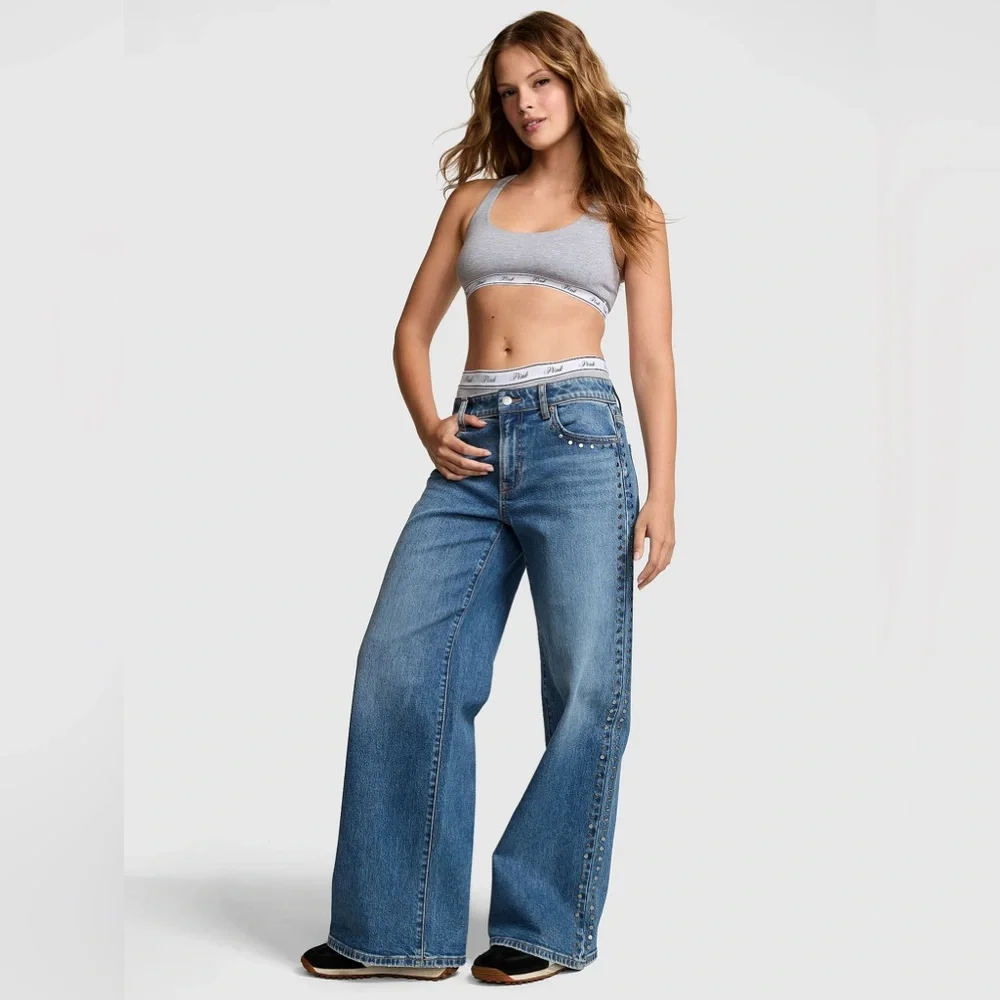 VS Pink Jeans Studded Wide-Leg - Picture 5 of 8